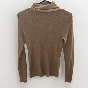 Kenar Women's 100% Cashmere Turtleneck Sweater, Size L Tan Color